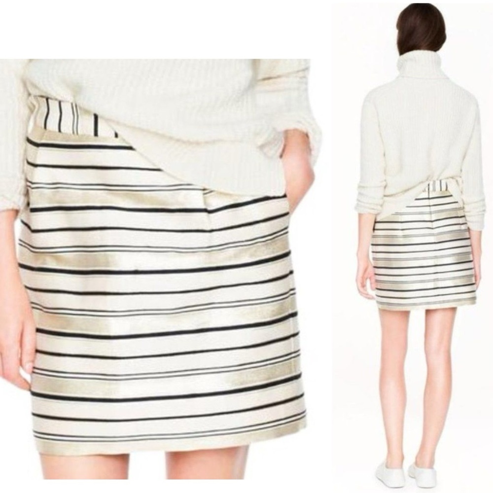 NEW! J Crew Silk Blend Metallic Gold & Cream Striped Mini Skirt